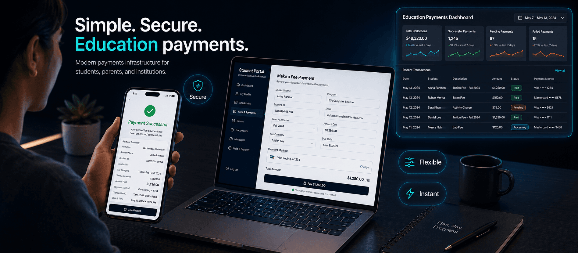 Students and parents making secure online fee payments through Payd.
