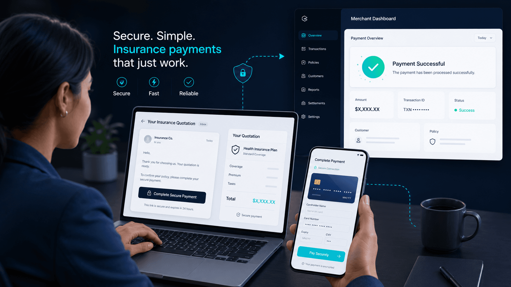 Insurance customer completing a secure Payd payment