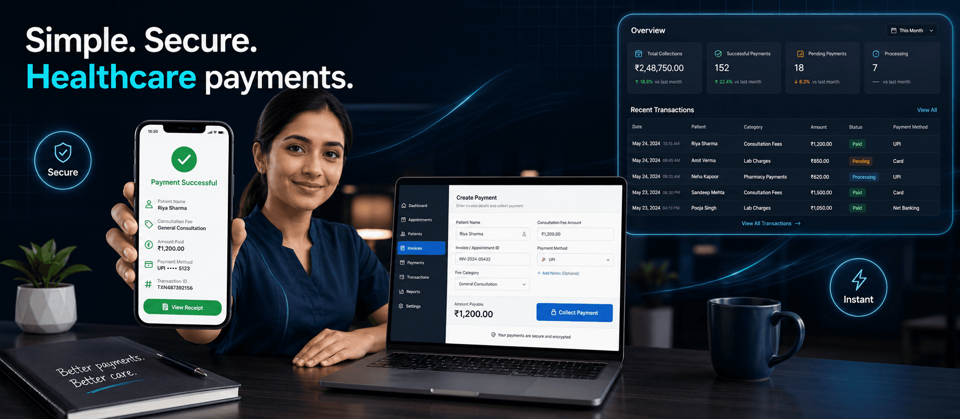 Healthcare providers collecting secure patient payments through Payd.