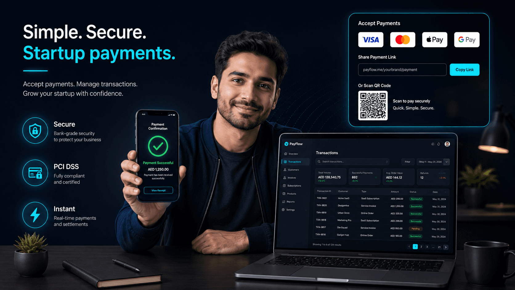 Startup founder accepting online payments through Payd in the UAE.